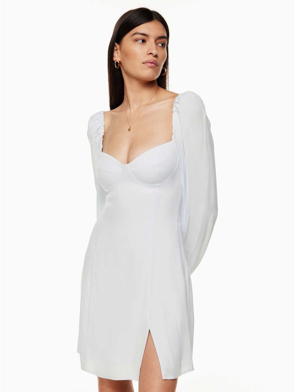 Aritzia Wilfred blue babydoll puff long sleeve mini dress with slit